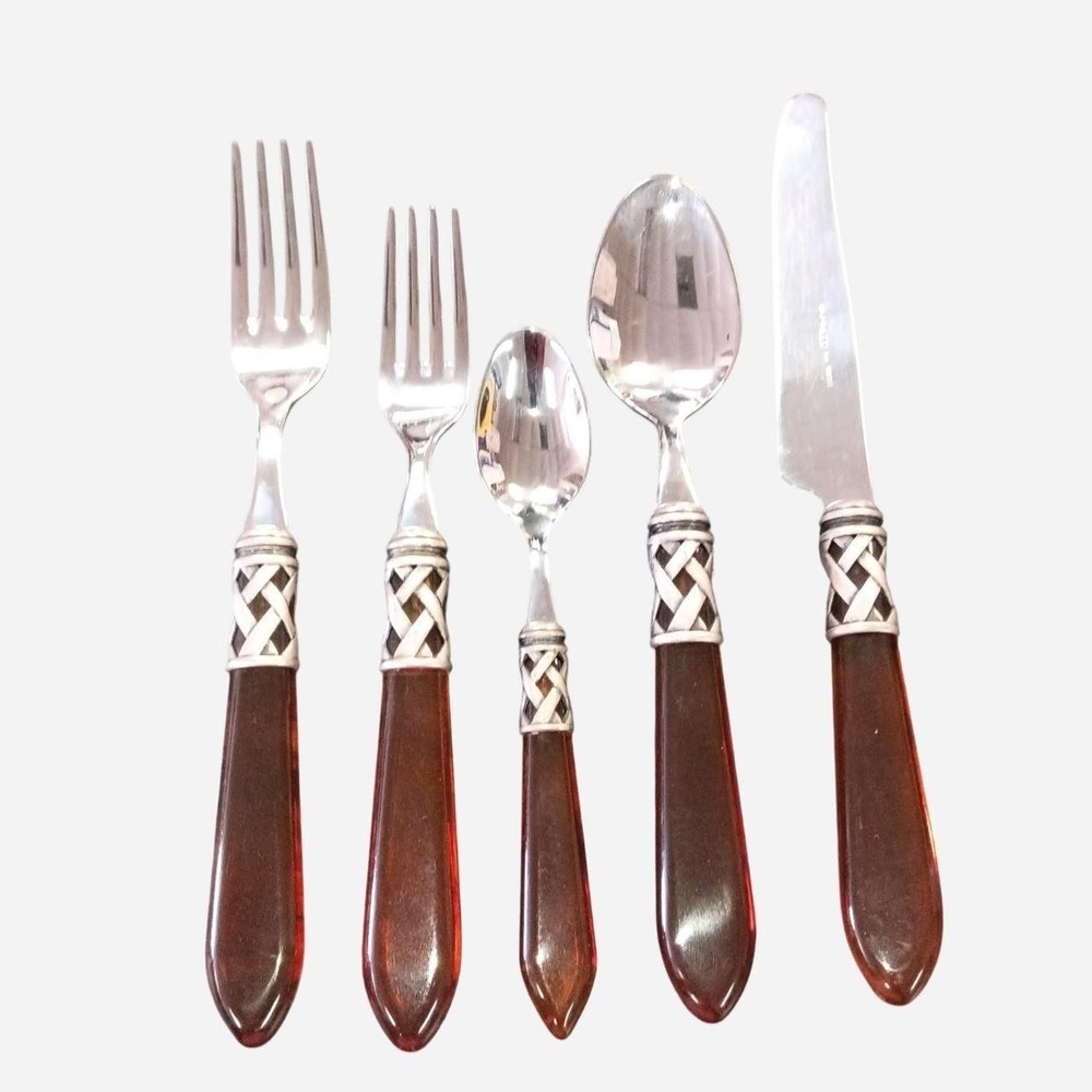 Bugatti For Vietri Italy Five Piece Flatware Set With Faux Tortoise Shell Handle